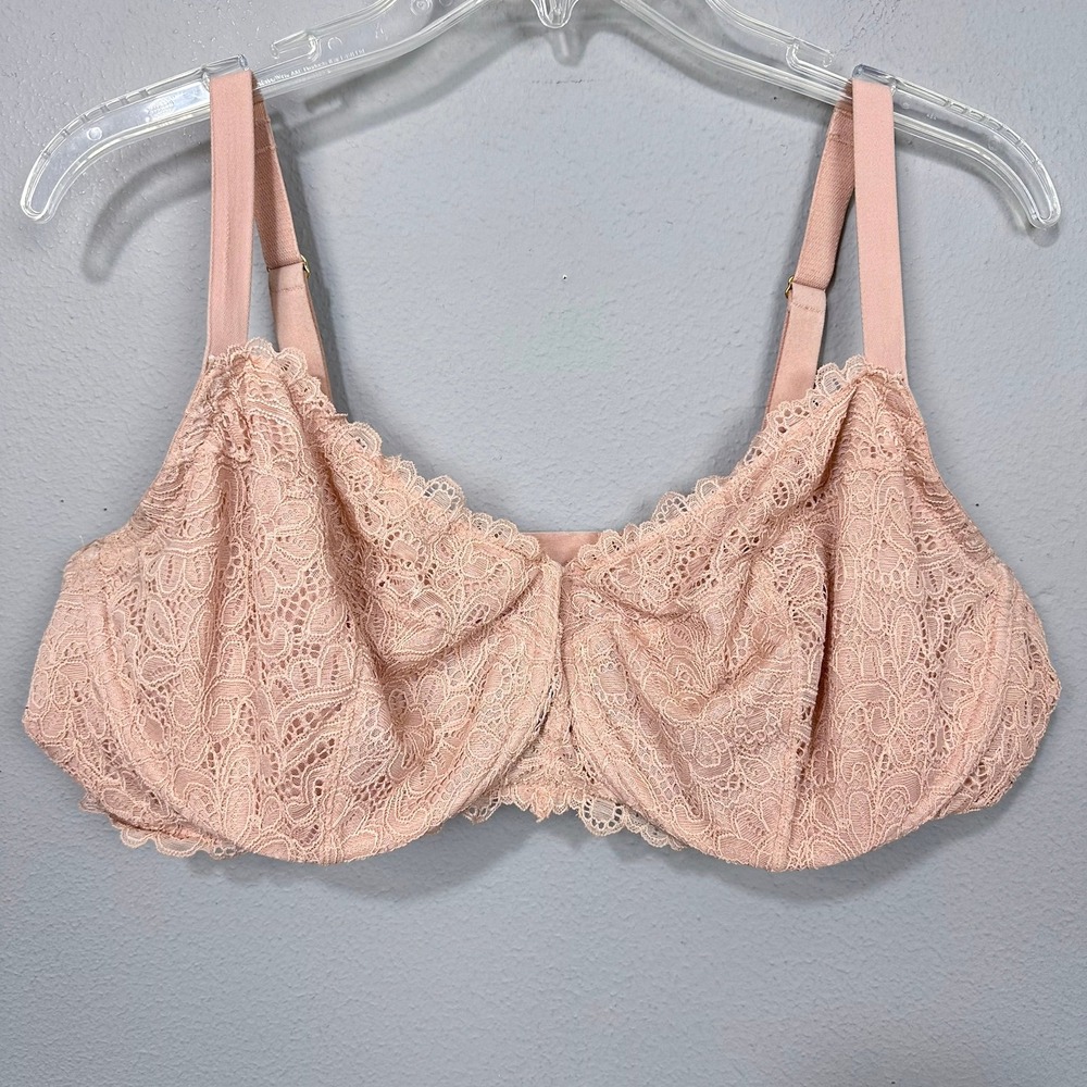 Soma Lace Bra Womens Size 42DD Peach Pink Underwire Mesh Lining Balconette